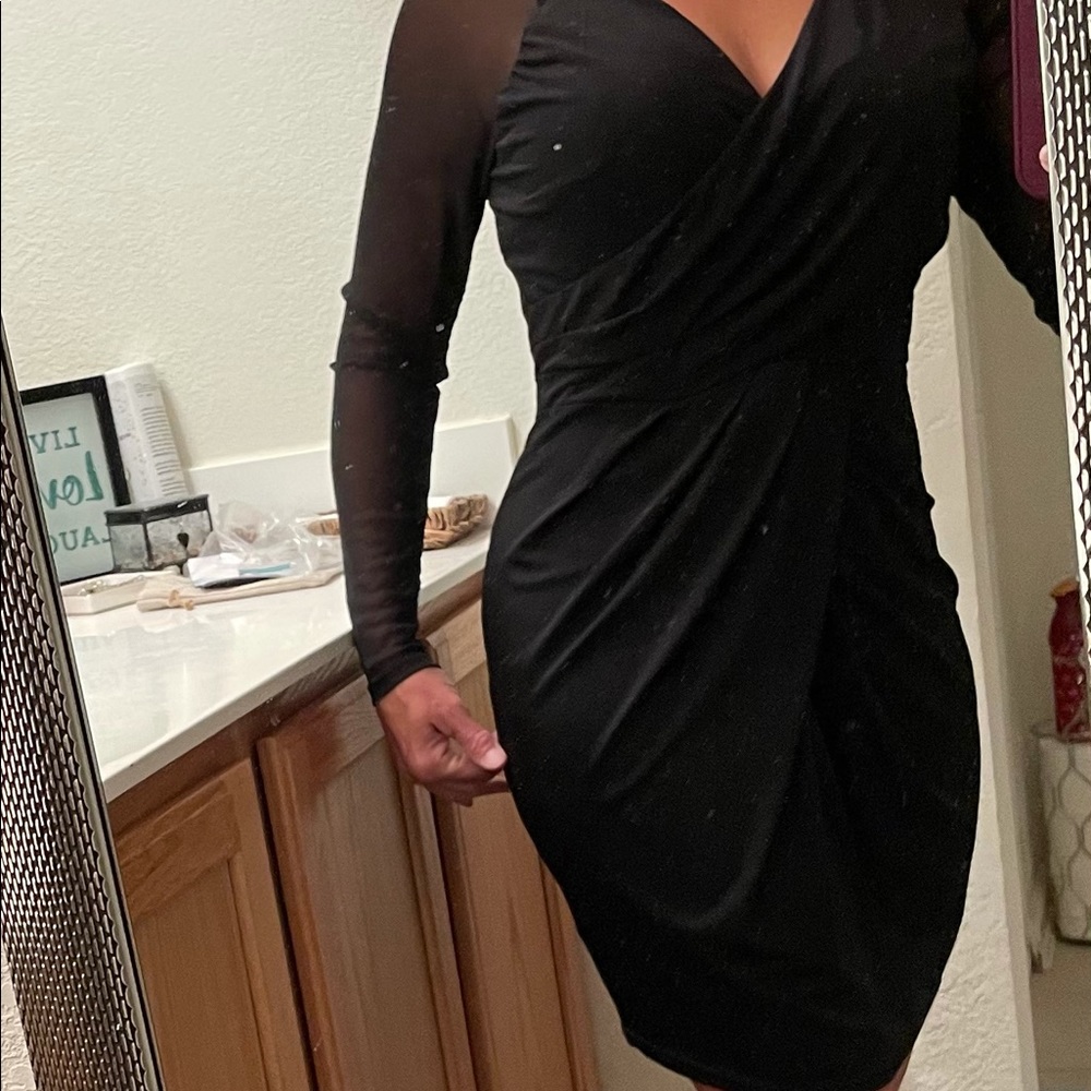 Venus long/sheer sleeve little black dress